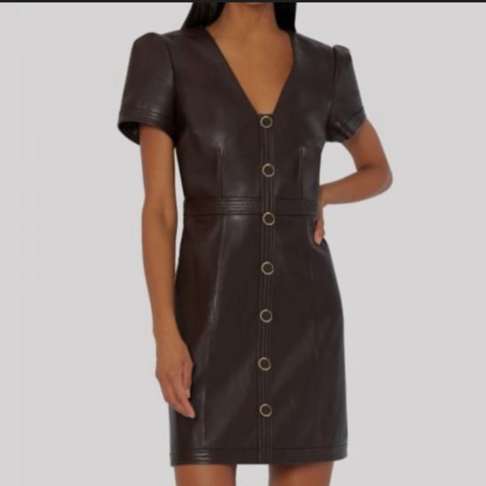 Milly Vegan Leather Mini Dress - chocolate